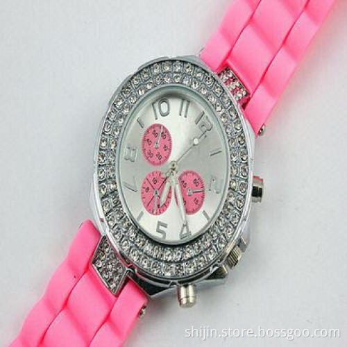 Popular Jelly Silicone Quartz Pink Watch for Ladies